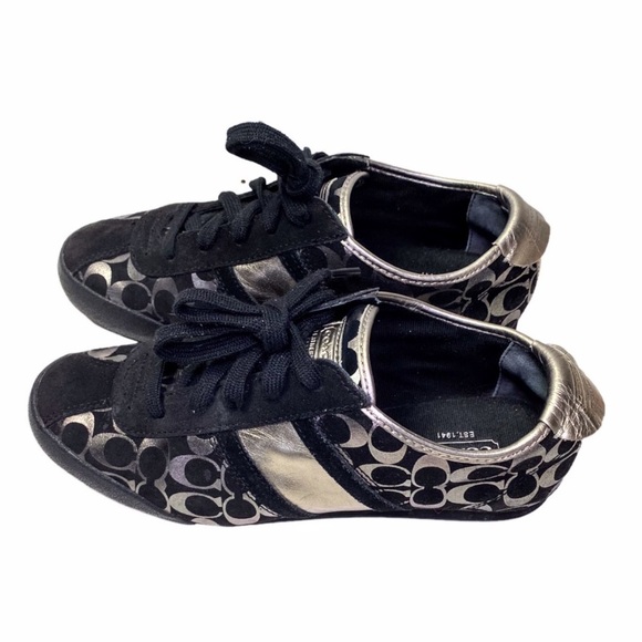 Coach Paxton Black With Metallic Signature C Logo Sneakers, Size 7 - Picture 5 of 15